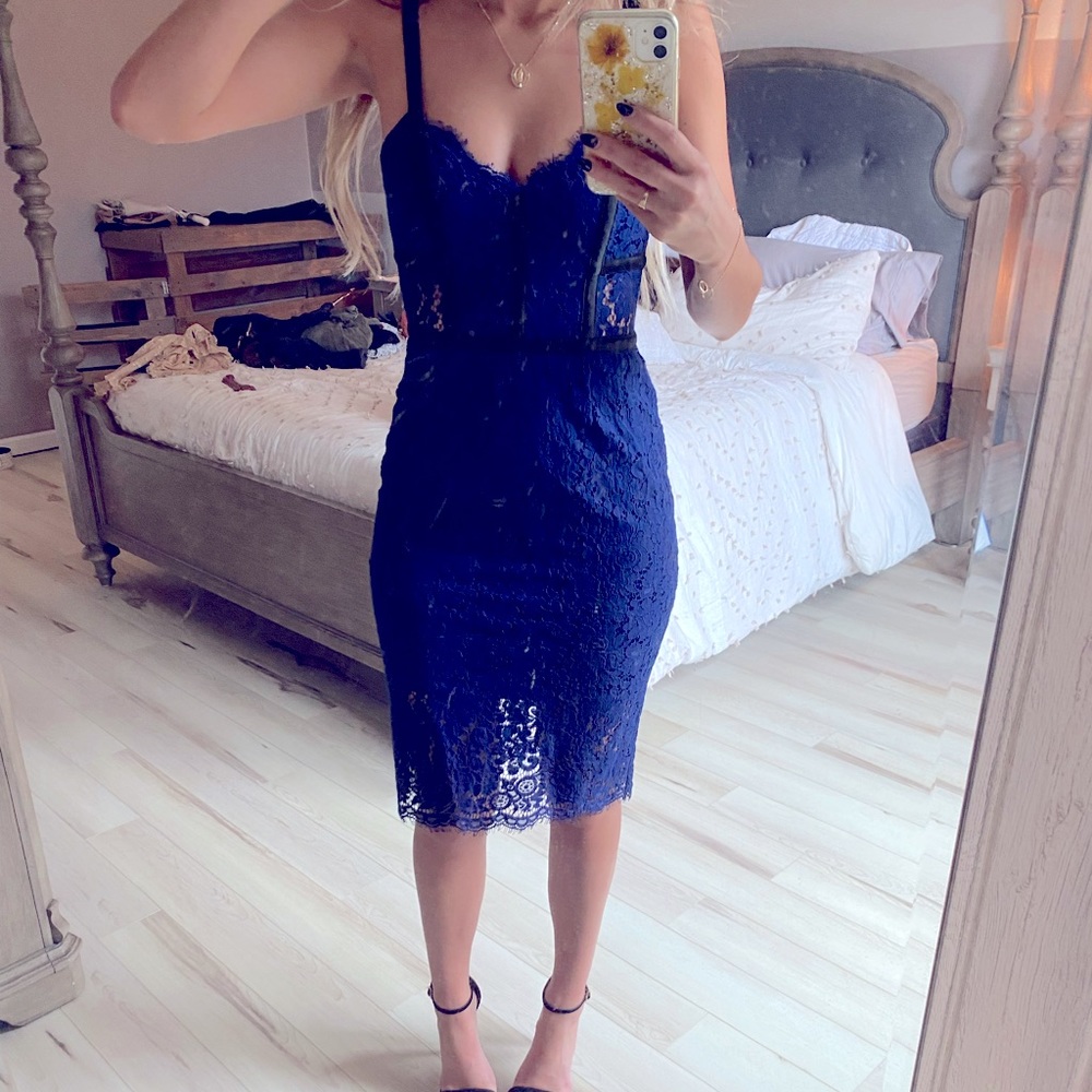 Royal blue Lace corset midi dress
